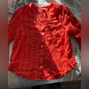 J. Jill Vibrant Orange-Red Button Front Textured Shirt